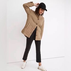 Madewell Quilted Belrose Shirt-Jacket Green Quilted Button Jacket Oversized med